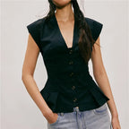 Women's black linen ladies boho top for casual summer wear