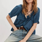 Women's blue ladies boho top in lightweight fabric, casual wear