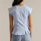 Ladies boho top in light blue, perfect for casual outings