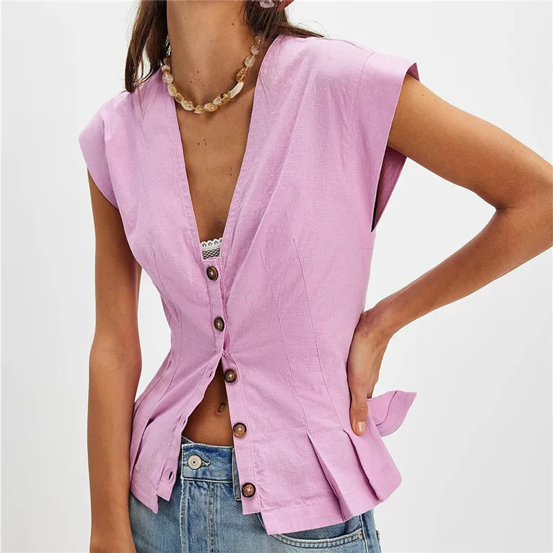 Ladies boho top in pink, lightweight fabric for casual outings