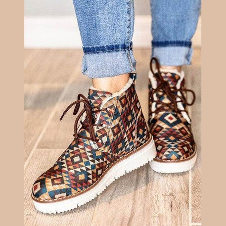 Colorful ladies fall boots 4 colors with tribal pattern and comfortable design for stylish autumn wear