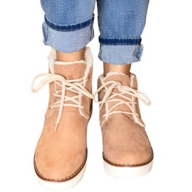 Stylish ladies fall boots in beige with laces and soft lining, perfect for cold weather, available in 4 colors