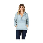 Ladies Half Zip Pullover Denim Jean Jacket with Hood - VacationGrabs
