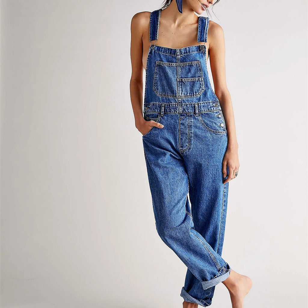 Women's denim overalls for casual outdoor wear, stylish and comfortable