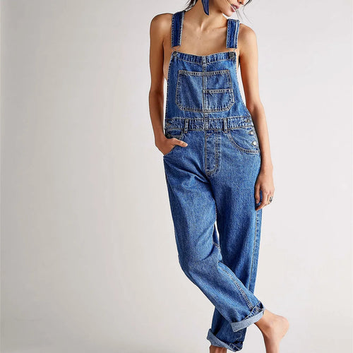 Women's denim overalls for casual outdoor wear, stylish and comfortable