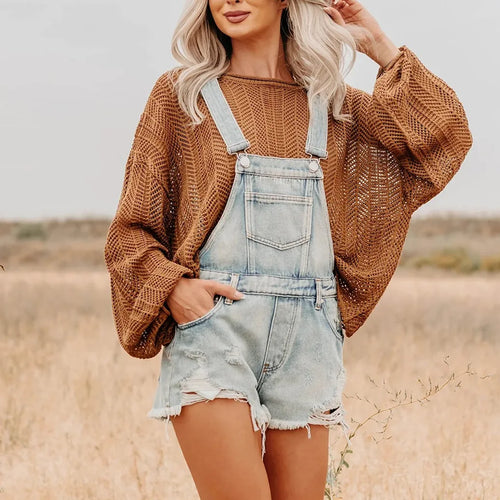 Ladies overalls denim in light blue with relaxed fit and pockets