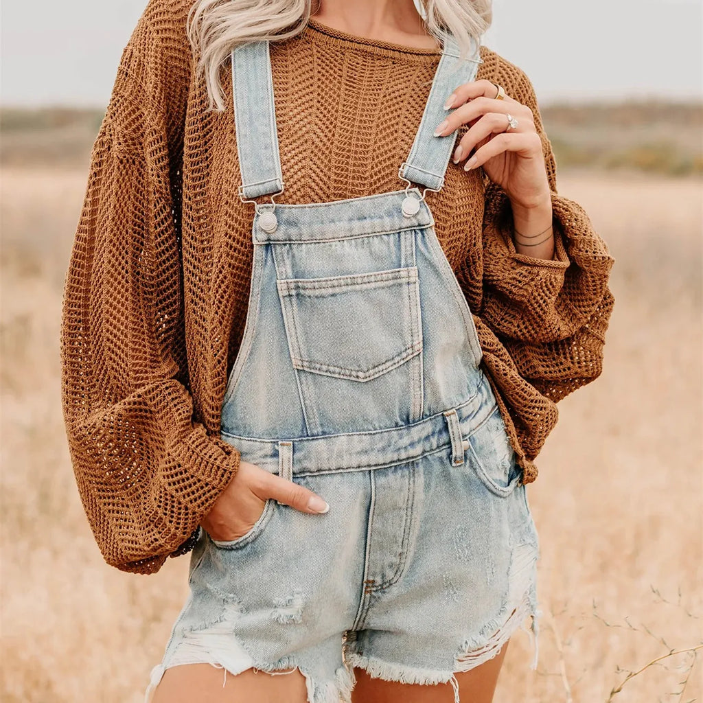 Ladies overalls denim in light wash for casual summer outings
