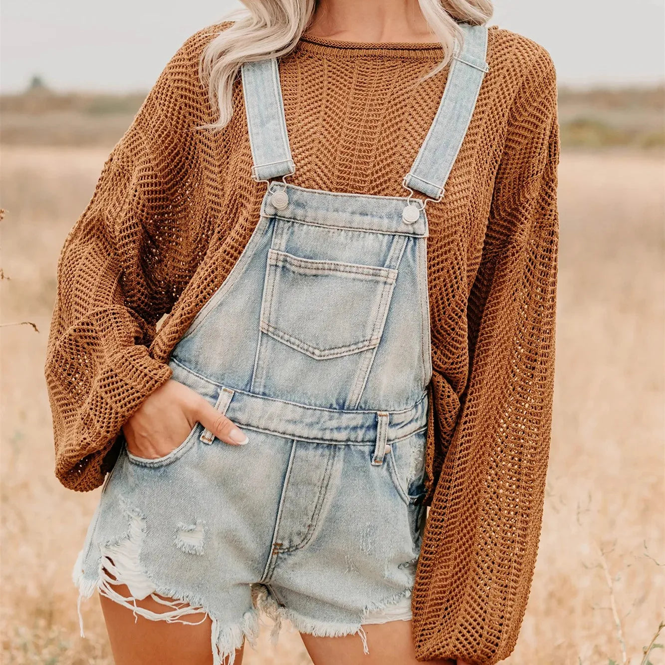 ladies overalls denim, distressed design, casual summer outfit
