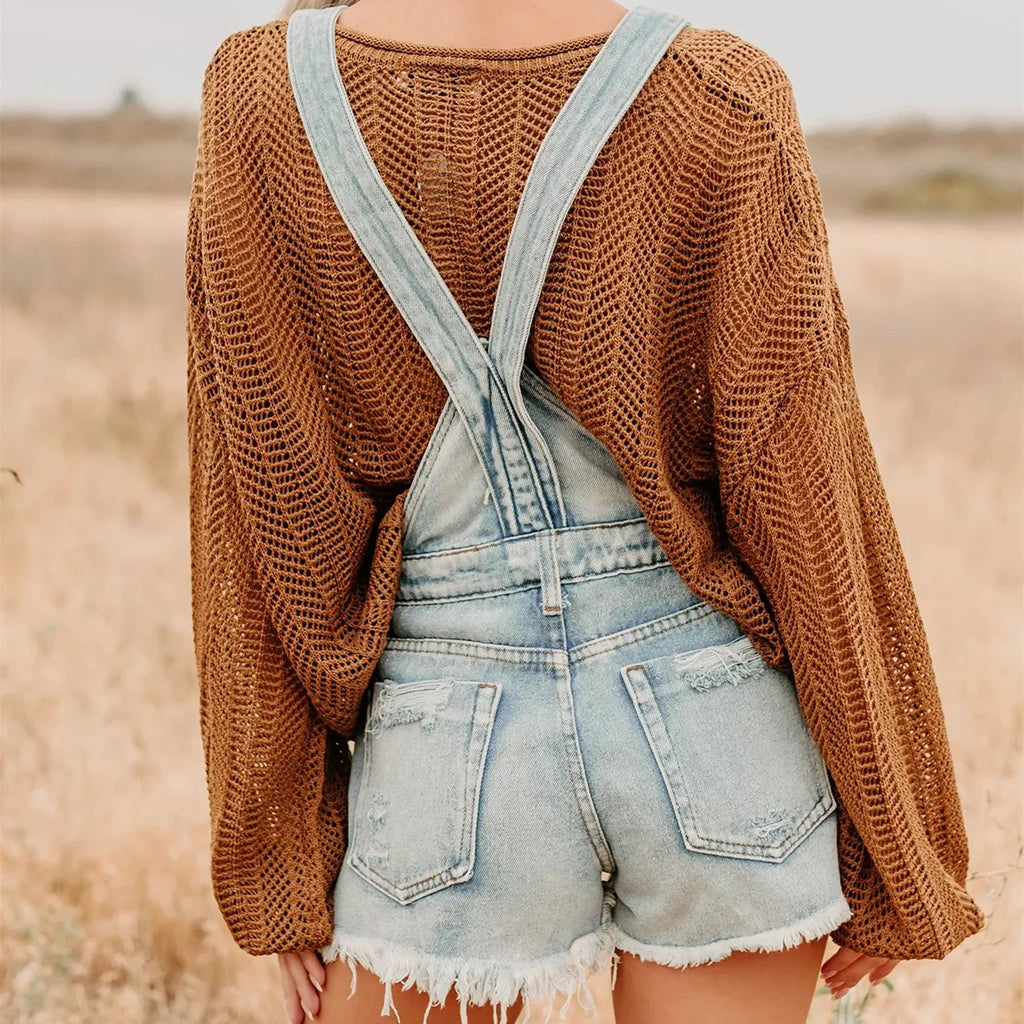 Ladies overalls denim with distressed shorts for casual summer outings