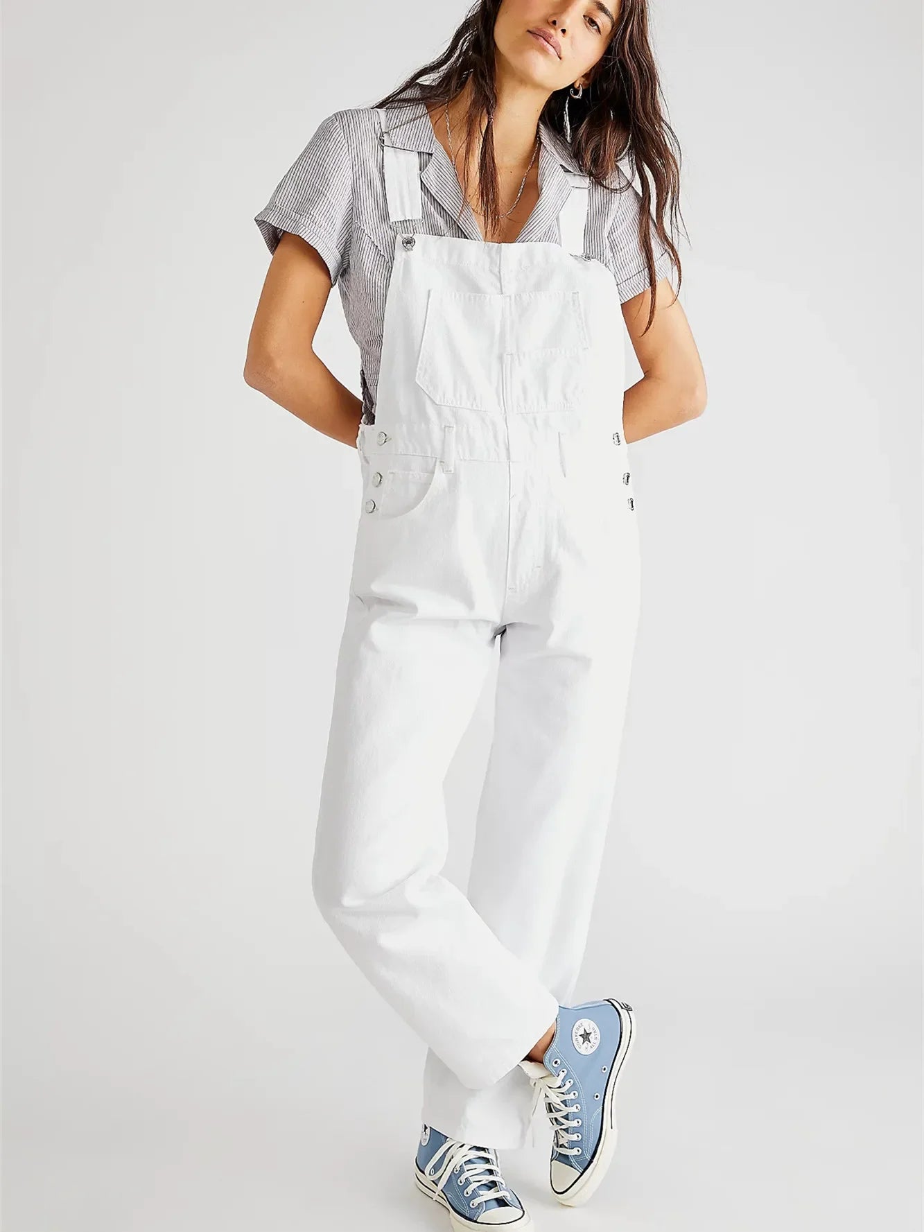 Women's white denim ladies overalls, casual summer outfit