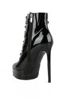 Rag Company ladies patent PU boots with high heel and adjustable lace-up front for stylish elegance