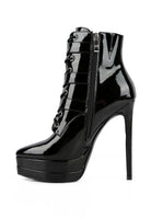Stylish Rag Company ladies patent PU boots with a high heel and lace-up design for a chic look