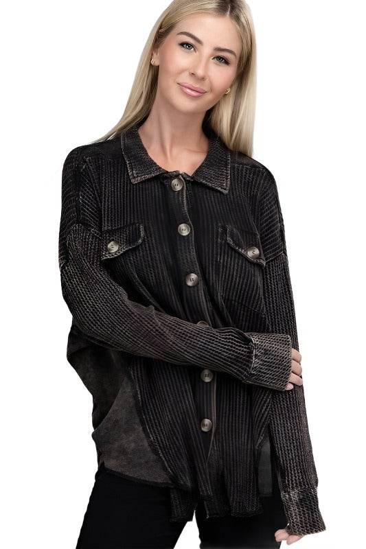 ZENANA ladies vacation style jacket in black with button-up front and stylish pockets