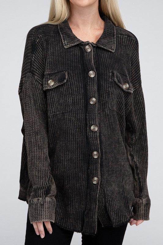 ZENANA ladies vacation style jacket in black with button-up front and two chest pockets