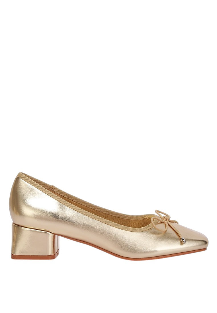 Laga Metallic Low Block Heel Ballerinas