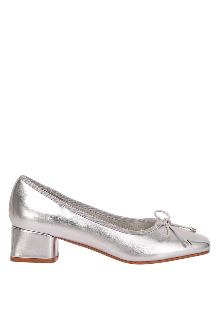 Laga Metallic Low Block Heel Ballerinas