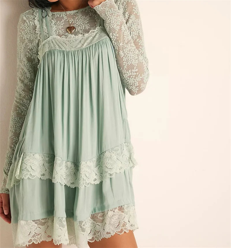 Mint green lace-trimmed lake sleepwear in lightweight fabric