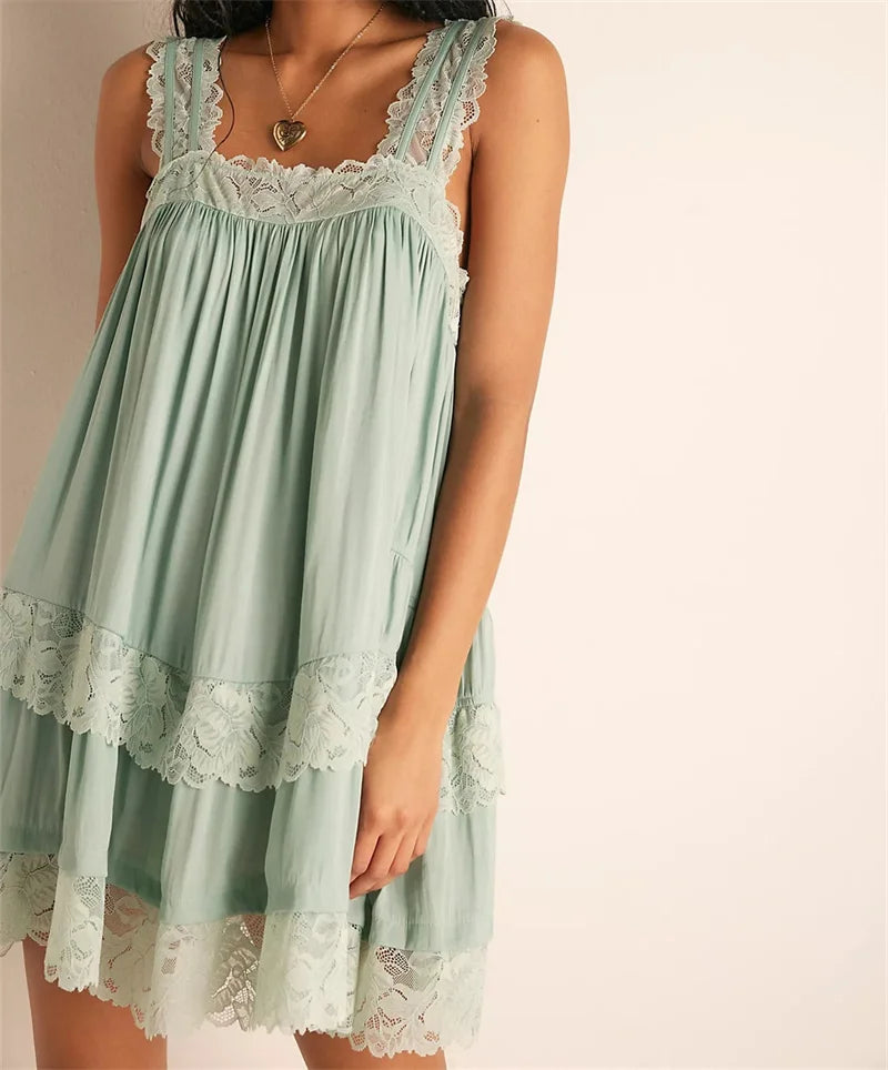 Women’s mint green lake sleepwear with lace trim for comfort