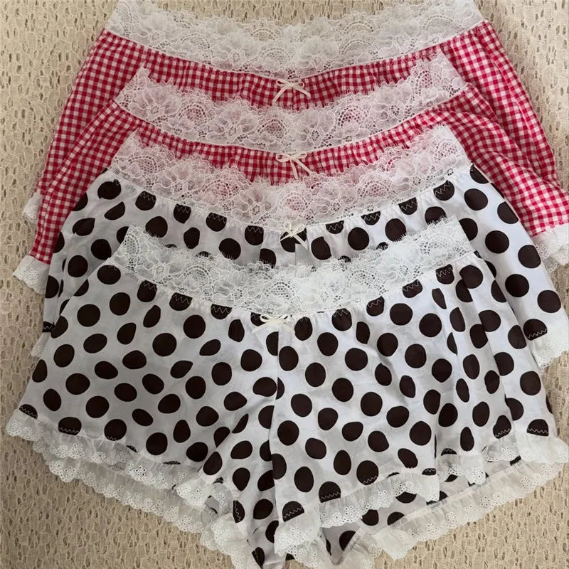 Women's lake sleepwear shorts in polka dot and gingham patterns
