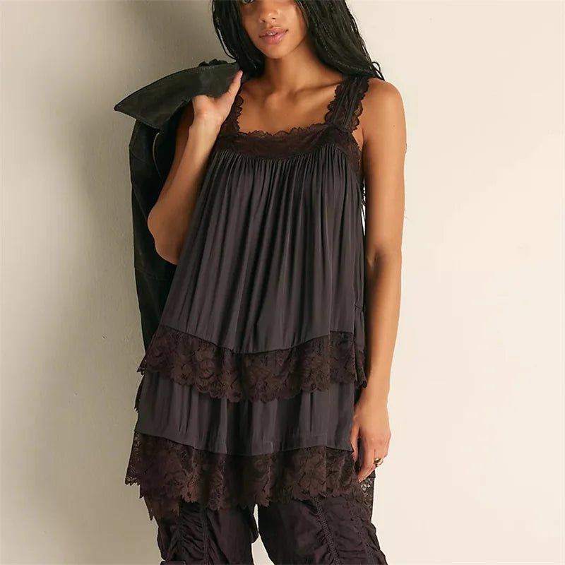 Women's black lake sleepwear with lace trim for comfortable lounging