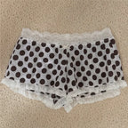 Women's polka dot lake sleepwear shorts with lace trim for relaxation