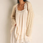 Women's cream lake sleepwear set with cozy knitted cardigan