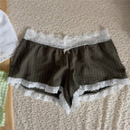 Women's olive lake sleepwear shorts with lace trim for cozy nights