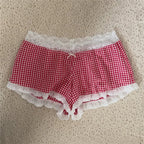 Women's red gingham lake sleepwear shorts with lace trim