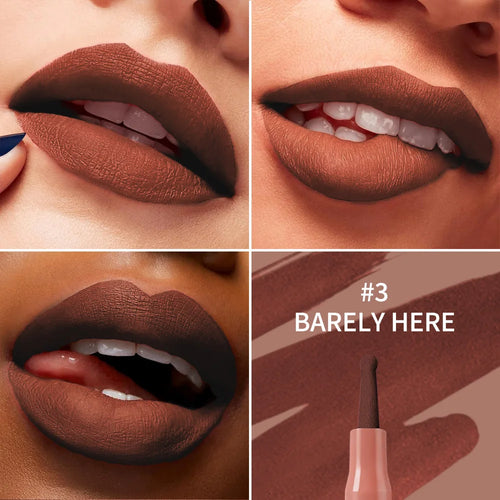 Lips with lip liner in warm brown tones for a perfect finish