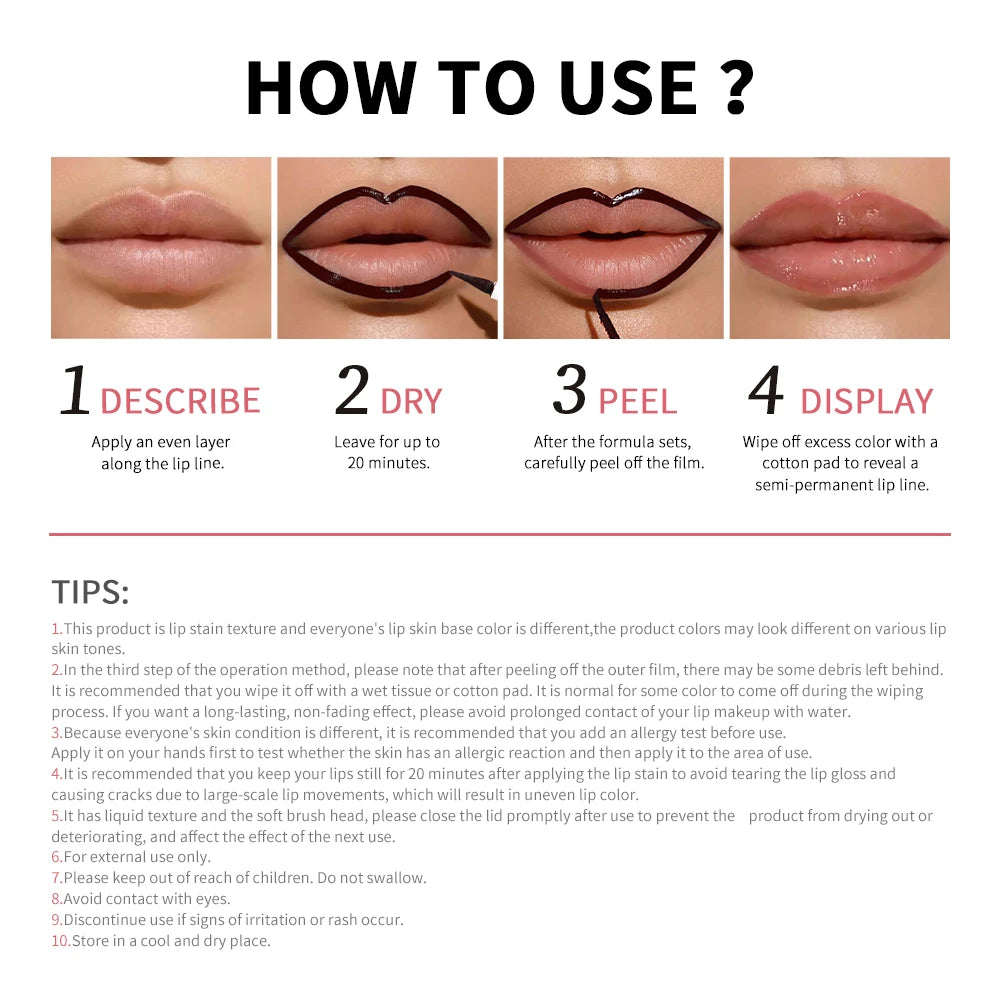 VacationGrabs peel off lip stain application guide with step-by-step instructions