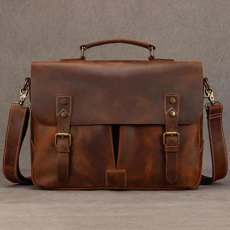 Brown leather laptop and bag, stylish and durable for work or travel
