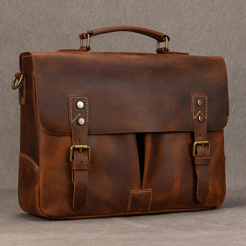 Brown leather laptop and bag for professional use and travel