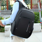 Black laptop backpack with ergonomic design for daily commuting