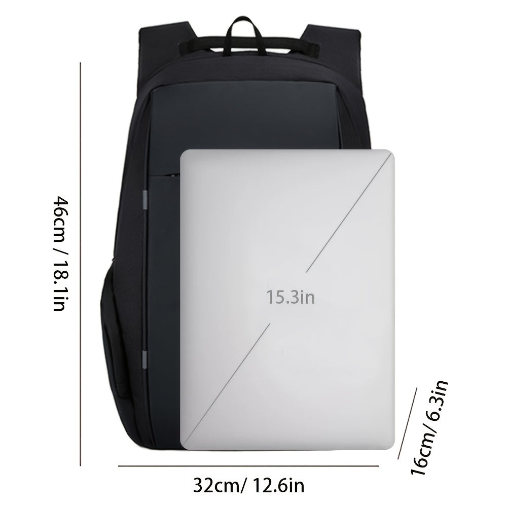 Black laptop backpack, durable material, fits 15.3-inch laptops