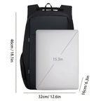 Black laptop backpack, durable material, fits 15.3-inch laptops