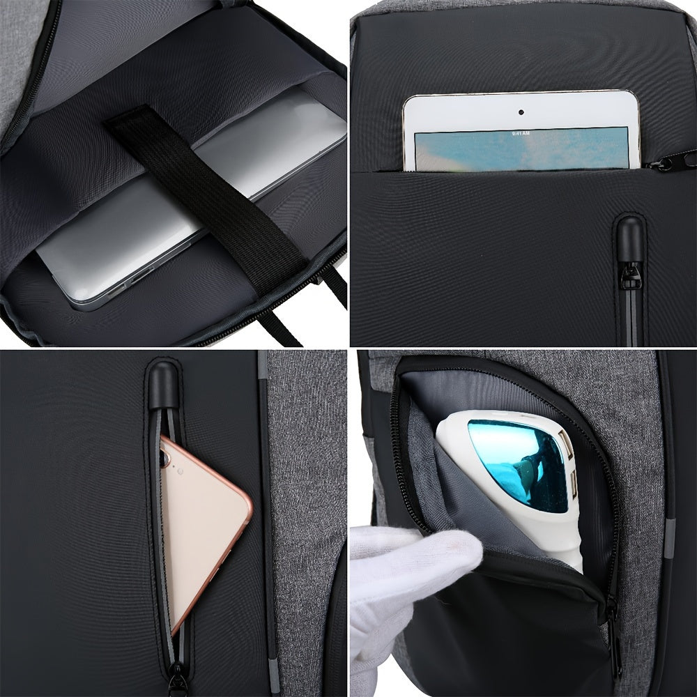 Gray laptop backpack with multiple pockets for organization