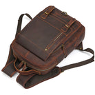 Brown leather laptop backpack with adjustable straps for daily use