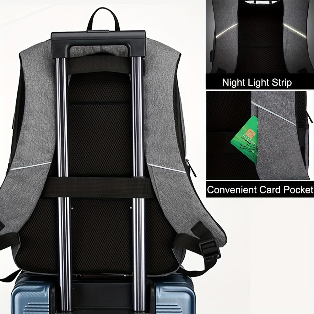 Gray laptop backpack with convenient card pocket and night light strip