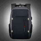 Gray laptop backpack with reflective accents for travel and daily use