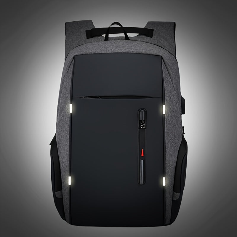 Gray laptop backpack with reflective accents for travel and daily use
