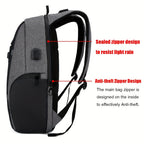 Gray laptop backpack with sealed zippers for rain protection and anti-theft design