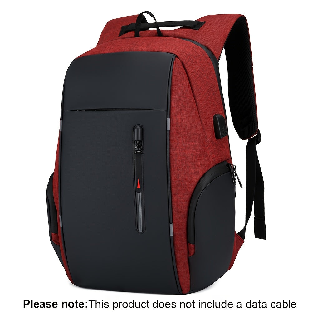 Red laptop backpack with padded straps for comfortable travel