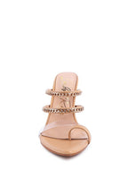 Rag Company strappy stiletto heeled sandals with clear and chain-embellished straps in nude color