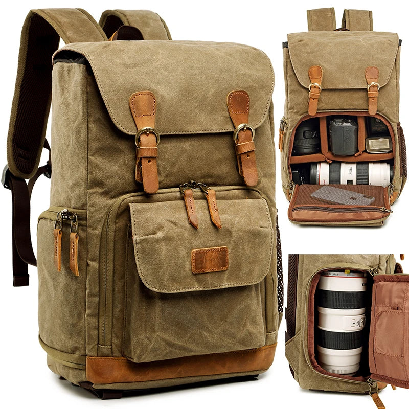 Large capacity canvas camera backpack for outdoor adventures