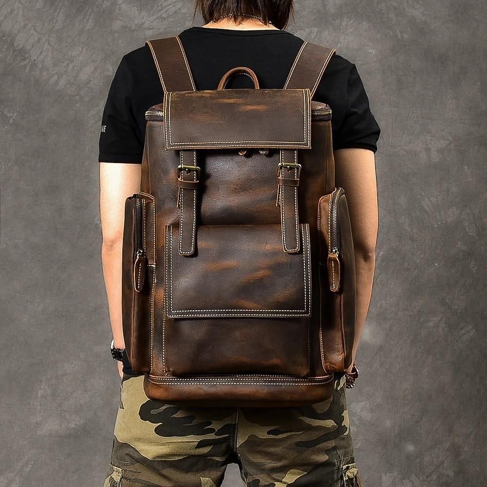 Luggage & Bags - Backpacks Large Capacity Leather Backpack 15.6In Laptop Travel Bag