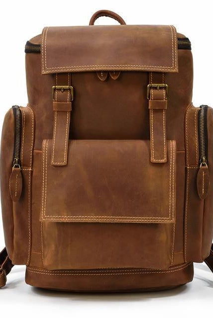Luggage & Bags - Backpacks Large Capacity Leather Backpack 15.6In Laptop Travel Bag