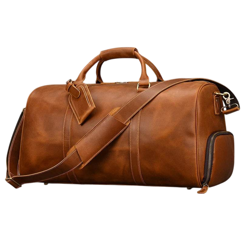 Bolsa de lona grande de cuero genuino para hombre para viajes y