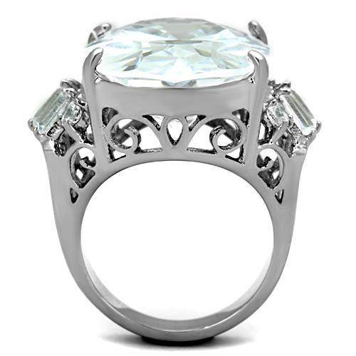 Large clear stone ring for women featuring intricate silver detailing and elegant design