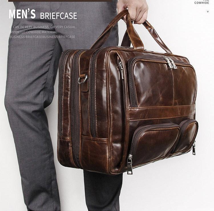 Luggage & Bags - Briefcases Large Genuine Leather Briefcase Multi Zip Pockets 17In Laptop...