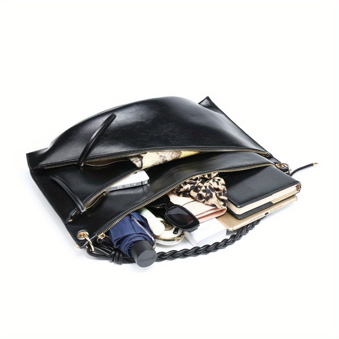 Spacious SHOMICOBOUTIQUE large handmade shoulder bag filled with essentials like notebooks and cosmetics